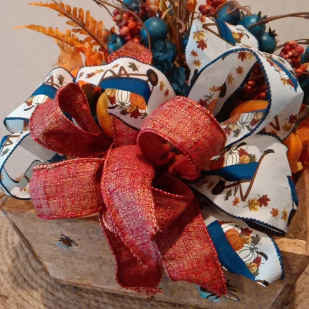 Vibrant Autumn Faux Floral Arrangement with Orange and Blue Accents